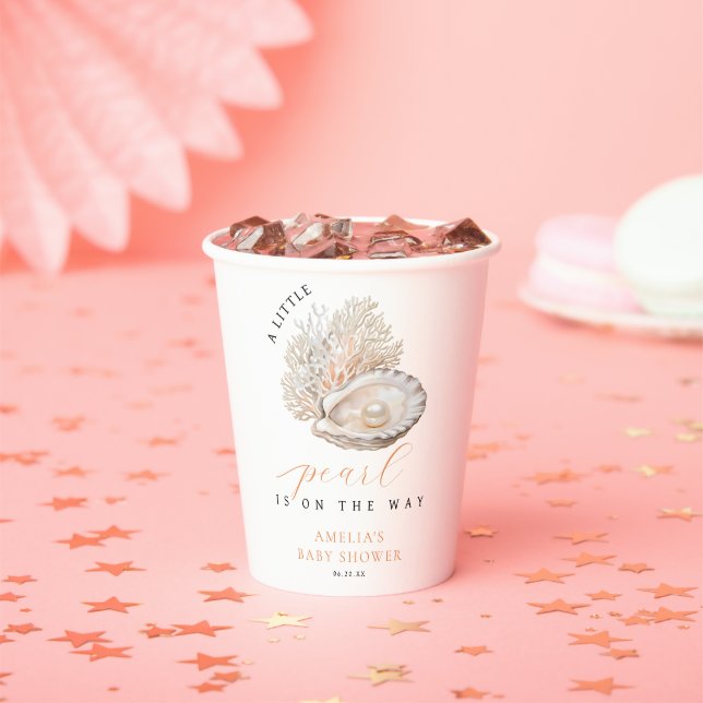 Elegant Oyster Pearl Coastal Baby Shower Paper Cups (Insitu)