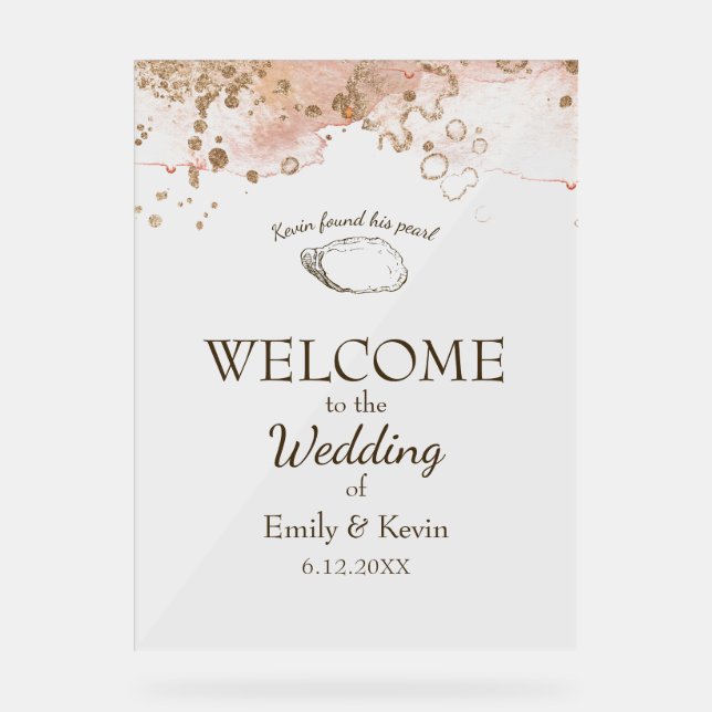 Elegant Oyster Shell Beach Wedding Welcome Acrylic Sign (Front)