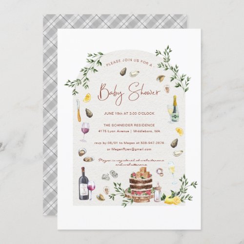 Elegant Oysters  Wine  Baby Shower Invitation