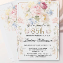 Elegant Painted Blush Pink Floral 85th Birthday 