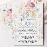 Elegant Painted Blush Rose Floral 90th Birthday  Invitation<br><div class="desc">Start this special 90th birthday celebration in dreamy elegance style with this beautifully painted watercolor invitation with colorful yet gentle flowers -- a mixture with blush pink, a touch of blue and greenery, yet adding interesting other touches of color. All of the text can be personalized for your party including...</div>