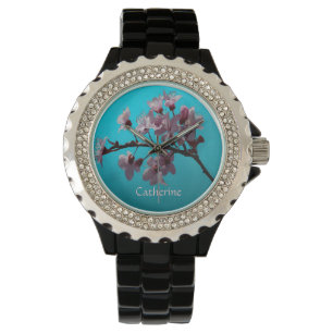  "Elegant Painted Cherry Blossoms on Blue Sky Watch