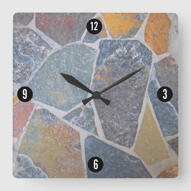 Elegant Painted Cobblestones / Decorative Stones Square Wall Clock (Front)