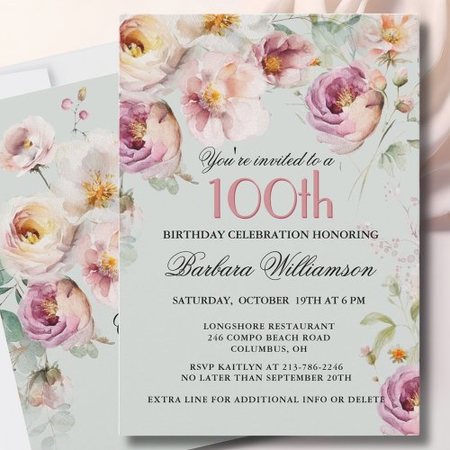Elegant Painted Floral 100th Birthday Party