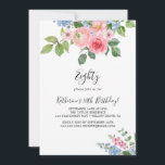 Elegant Painted Floral 80th Birthday Invitation<br><div class="desc">Celebrate a milestone birthday with this beautifully designed invitation. Featuring delicate hand-painted acrylic flowers in blush pink and white,  accented with vibrant touches of purple,  blue,  orange,  and yellow,  this invitation perfectly blends elegance and charm for a modern and romantic celebration.</div>