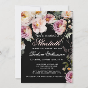 Elegant Painted Floral 90th Birthday Party Invitation