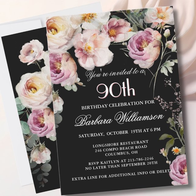 Elegant Painted Floral 90th Birthday Party Invitation (Creator Uploaded)