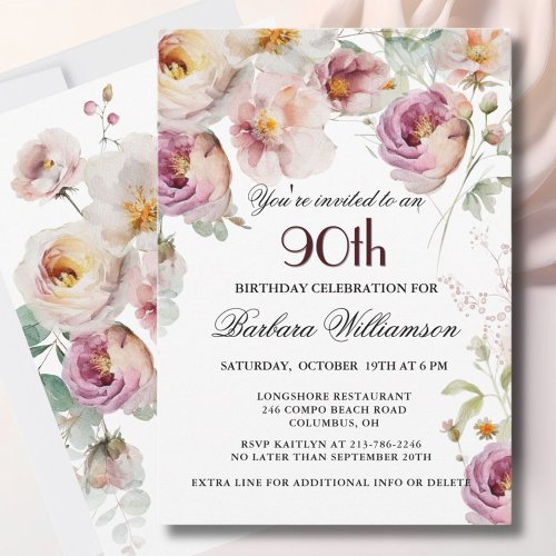Elegant Painted Floral 90th Birthday Party