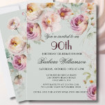 Elegant Painted Floral 90th Birthday Party Invitation<br><div class="desc">Start this special 90th birthday celebration in a elegant style with this beautifully feminine gentle floral invitation with watercolor mixed wildflowers and trailing greenery. All of the text can be personalized for your party including the guest of honor's age. If you have any special requests or require design assistance, just...</div>