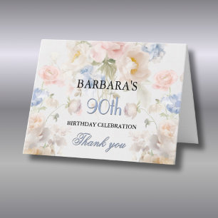Elegant Painted Floral 90th Birthday Party Thank You Card