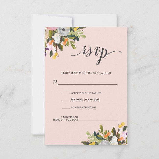 Elegant Painted Floral | Blush | Wedding RSVP