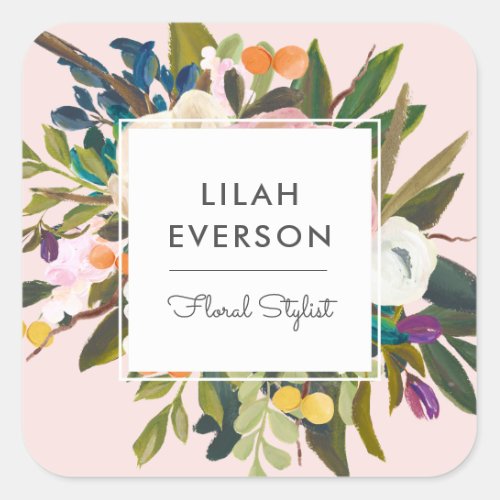 Elegant Painted Floral Business Product  Blush Square Sticker