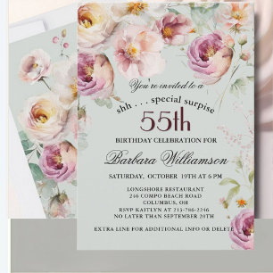 Elegant Painted Floral Surprise 55th Birthday Invitation