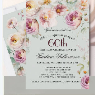 Elegant Painted Floral Surprise 60th Birthday Invitation