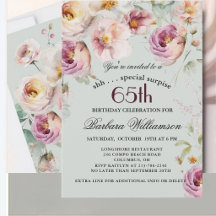 Elegant Painted Floral Surprise 65th Birthday 