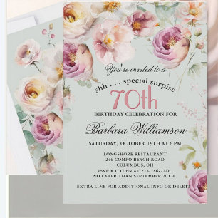 Elegant Painted Floral Surprise 70th Birthday  Invitation