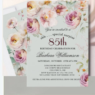 Elegant Painted Floral Surprise 85th Birthday  Invitation