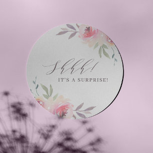 Elegant Painted Floral Surprise Birthday Party Classic Round Sticker