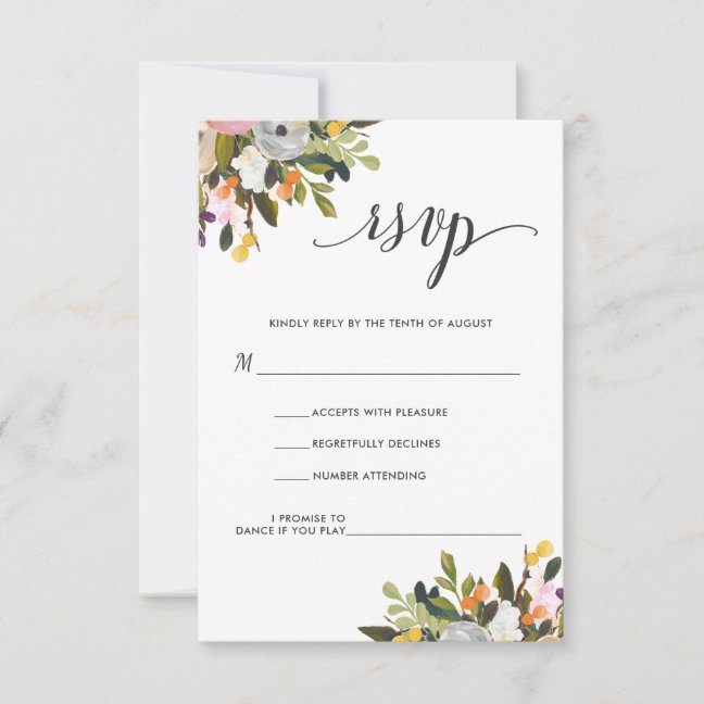 Elegant Painted Floral | White | Wedding RSVP