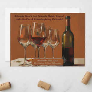 Elegant Painted Friendsgiving Potluck Card Wine