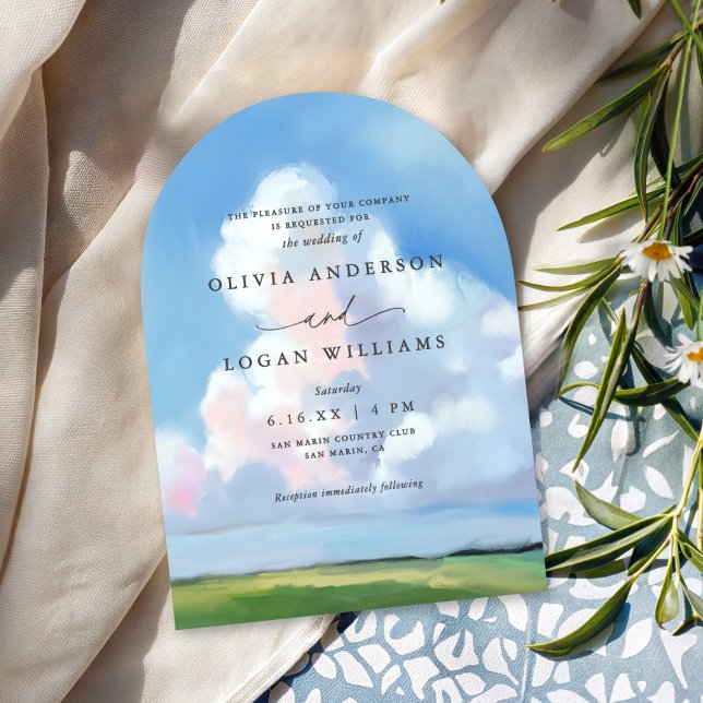 Elegant Painted Landscape Blue Sky Clouds Wedding Invitation (Creator Uploaded)