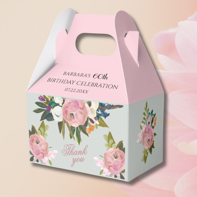 *Elegant Painted Pink Floral 60th birthday favors  Favor Boxes (Creator Uploaded)
