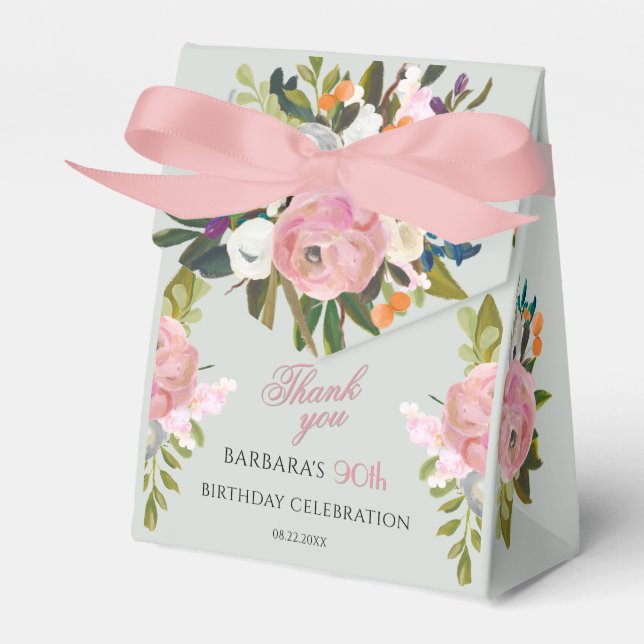 Elegant Painted Pink Floral 90th birthday favors  Favor Boxes (Front Side)