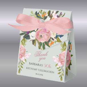Elegant Painted Pink Floral 90th birthday favors Favor Boxes