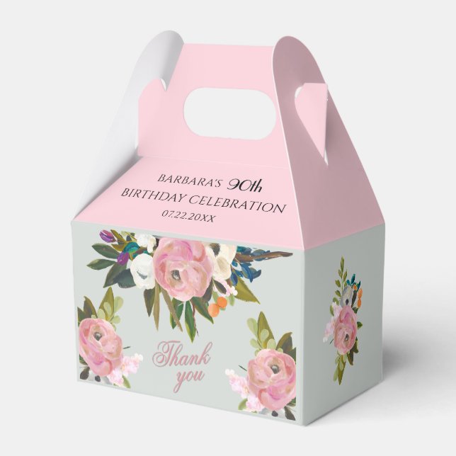 Elegant Painted Pink Floral 90th birthday favors  Favor Boxes (Back Side)