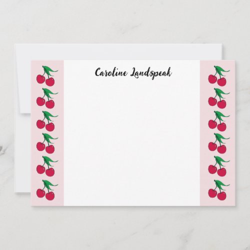 Elegant Painted Red Cherries Monogrammed Note Card