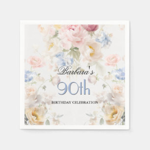 Elegant Painted Rose Floral 90th Birthday Napkins