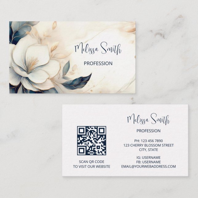 Elegant Painted Three Dimensional Flower Business Card (Front/Back)