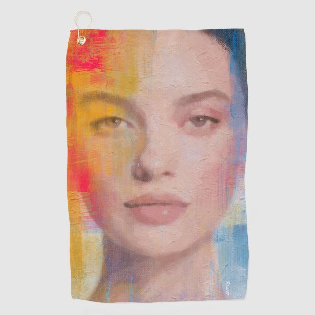 Elegant Painterly Face Illustration Golf Towel (Front)
