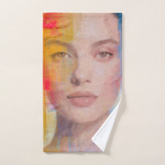 Elegant Painterly Face Illustration Hand Towel