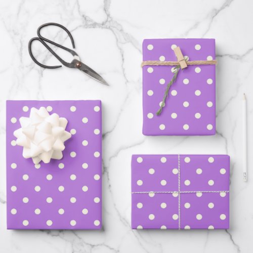 Elegant Pair Lavender Violet and White Polka Dots Wrapping Paper Sheets