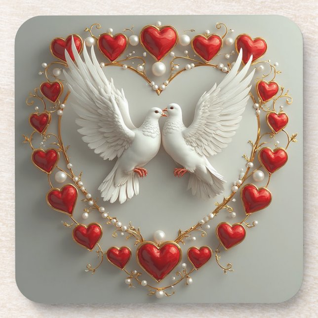 Elegant Pair of Doves Symbolizing Love and Unity Beverage Coaster (Front)
