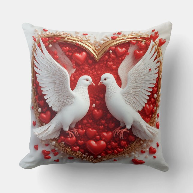 Elegant Pair of Doves Symbolizing Love and Unity Throw Pillow (Front)
