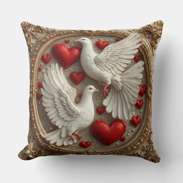 Elegant Pair of Doves Symbolizing Love and Unity Throw Pillow (Front)
