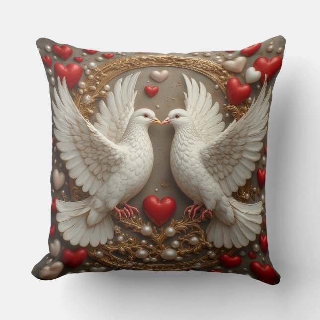 Elegant Pair of Doves Symbolizing Love and Unity Throw Pillow (Front)