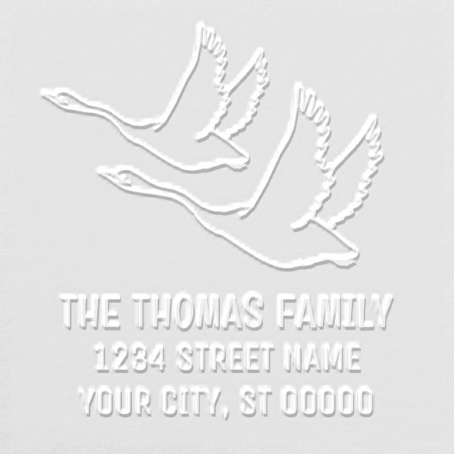 Elegant Pair of Flying Swans Name Address Embosser (Design)