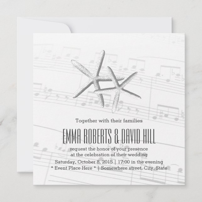 Elegant Pair of Starfish Musical Wedding Invitation (Front)