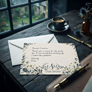 Elegant paisley and daisies floral personalized note card
