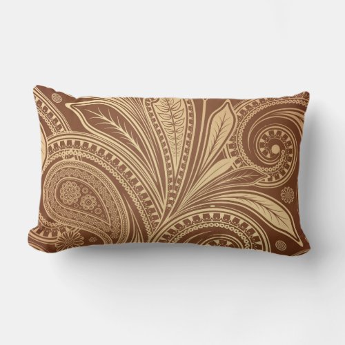Elegant Paisley Botanical Pattern Rust Gold Outdoo Lumbar Pillow