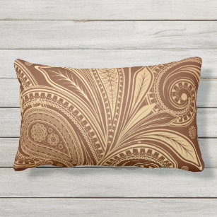 Elegant Paisley Botanical Pattern Rust Gold Outdoo Lumbar Pillow