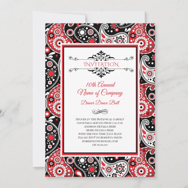 Elegant Paisley Country Western Style Party Invitation (Front)