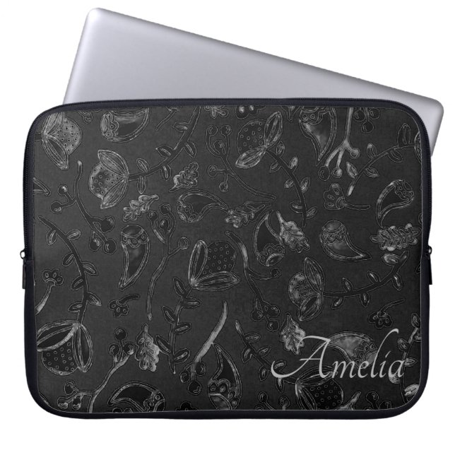 Elegant Paisley Floral Black Personalised Laptop Sleeve (Front)