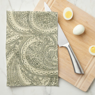 Elegant Paisley Ornate intricate black and white Kitchen Towel