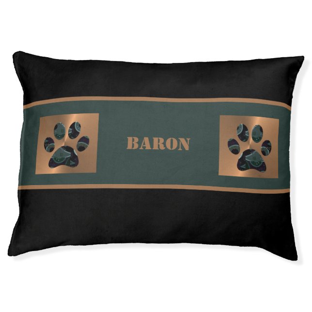 Elegant Paisley Paw Print Black/Copper Dog Bed (Front)