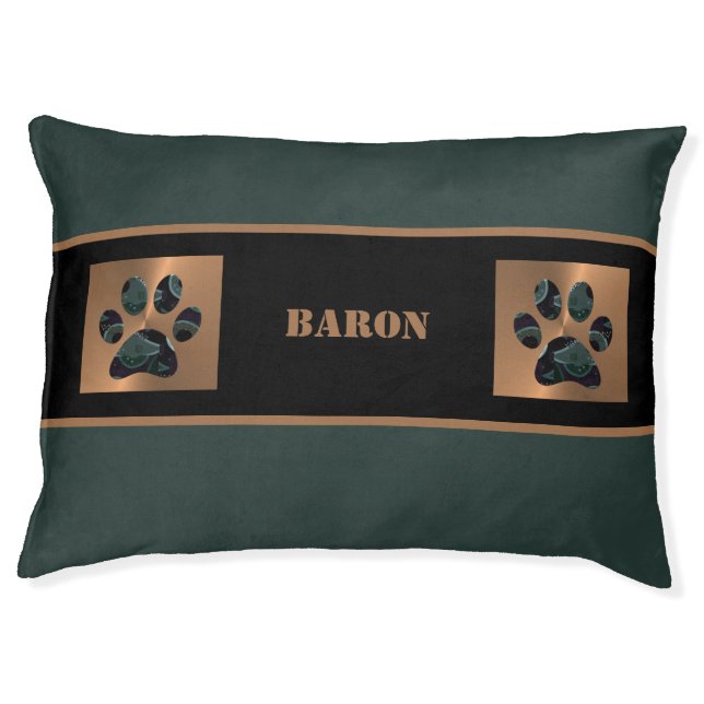Elegant Paisley Paw Print Black/Copper Dog Bed (Front)