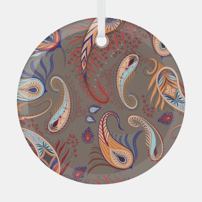Elegant Paisley Print: Vintage Pattern Glass Ornament (Front)